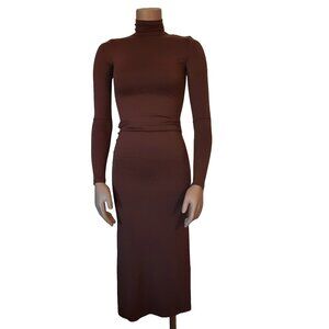 WILFRED FREE Brown Fitted Bodycon Long Sleeve Mock Neck Maxi Dress - Size XS